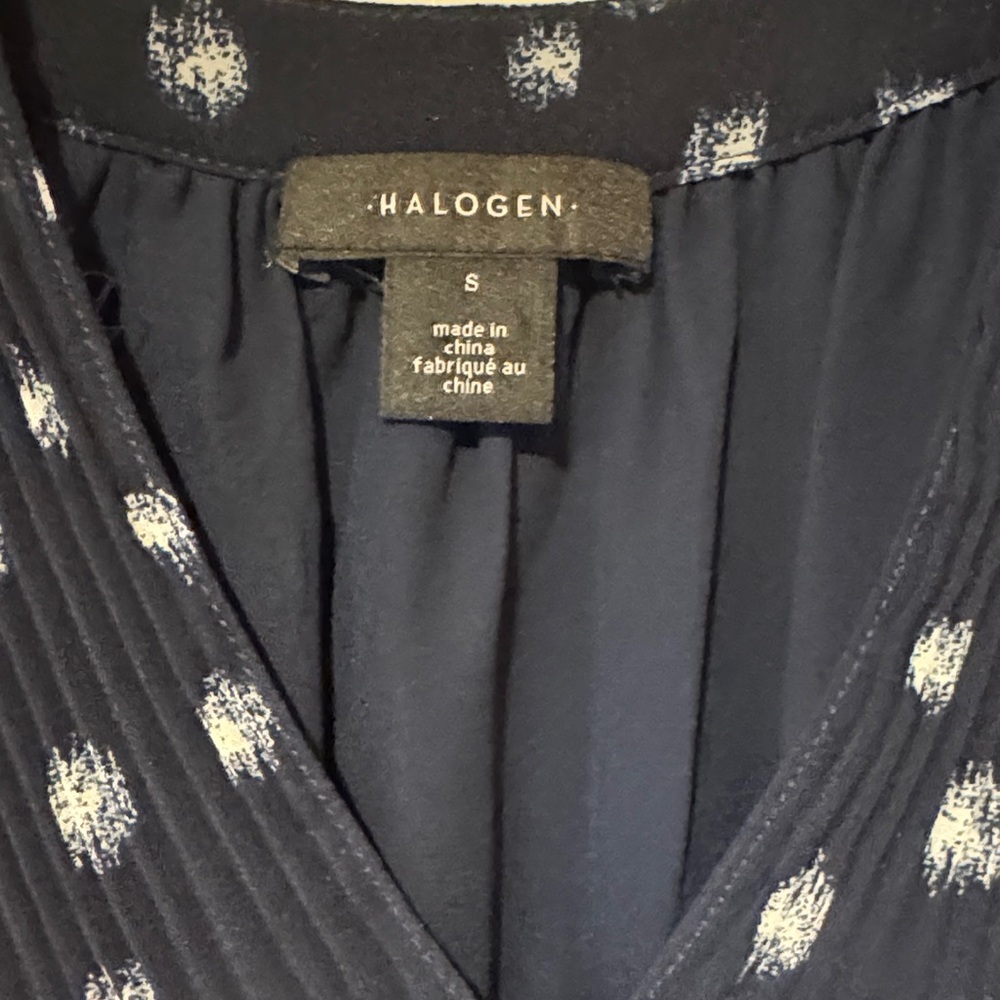 Halogen Dark Blue and White Patterned Blouse - image 2